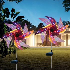 Solar Windmill Lights, 2 Pack Solar Wind Spinner Light Outdoor, 32 LED Colored Pinwheel Garden Lights for Yard Patio Christmas Decoration