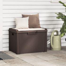 Patio Storage Box with Seat Cushion Brown 33 gal PP