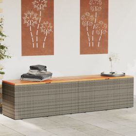 Patio Storage Box Gray 86.6"x19.7"x21.3" Poly Rattan Acacia Wood