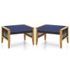 Patio Acacia Wood Ottomans with Cushions and Versatile Rattan Woven Footstools