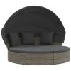 Patio Lounge Bed with Canopy and Cushions Gray Poly Rattan