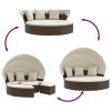 Patio Lounge Bed with Canopy and Cushions Brown Poly Rattan