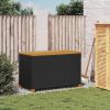 Patio Storage Box Black 43.3"x21.7"x24.8" Poly Rattan Acacia Wood