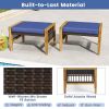 Patio Acacia Wood Ottomans with Cushions and Versatile Rattan Woven Footstools