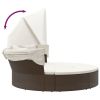 Patio Lounge Bed with Canopy and Cushions Brown Poly Rattan