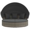 Patio Lounge Bed with Canopy and Cushions Gray Poly Rattan