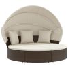 Patio Lounge Bed with Canopy and Cushions Brown Poly Rattan