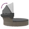 Patio Lounge Bed with Canopy and Cushions Gray Poly Rattan