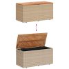 Patio Storage Box Beige 43.3"x19.7"x21.3" Poly Rattan Acacia Wood