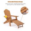 TALE Folding Adirondack Chair with Pullout Ottoman with Cup Holder, Oaversized, Poly Lumber, for Patio Deck Garden, Backyard Furniture