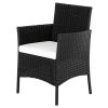 2pcs Arm Chairs 1pc Love Seat & Tempered Glass Coffee Table Rattan Sofa Set Black