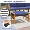Patio Acacia Wood Ottomans with Cushions and Versatile Rattan Woven Footstools
