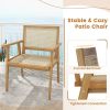Indonesia Teak Wood Chair with Natural Rattan Seat and Curved Backrest for Backyard Porch Balcony
