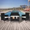 2pcs Arm Chairs 1pc Love Seat & Tempered Glass Coffee Table Rattan Sofa Set Black