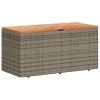 Patio Storage Box Gray 43.3"x19.7"x21.3" Poly Rattan Acacia Wood