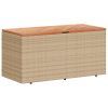Patio Storage Box Beige 43.3"x19.7"x21.3" Poly Rattan Acacia Wood