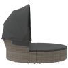 Patio Lounge Bed with Canopy and Cushions Gray Poly Rattan