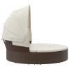 Patio Lounge Bed with Canopy and Cushions Brown Poly Rattan