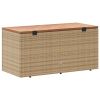Patio Storage Box Beige 43.3"x19.7"x21.3" Poly Rattan Acacia Wood