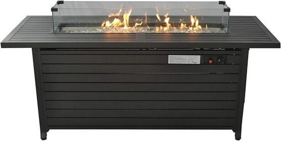 57" Propane Fire Pit Table, 50,000BTU Outdoor Gas Fire Pit, 2 in 1 Rectangular Firepit Tabletop w/ Lid, Wind Guard, Glass Beads, Aluminum (Color: Mocha, Material: Aluminum)
