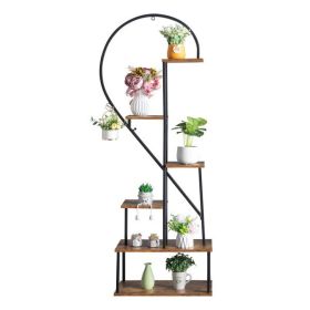 Artisasset 6 Layers Half Heart Iron Wood Suitable For Garden Balcony Patio Lawn Home Decoration Plant Stand Flower Pot Stand Iron Flower Stand Black (Color: as picture)