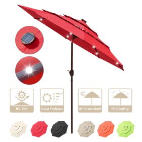 9Ft 3-Tiers 24LEDS Patio Umbrella Red (Warehouse: LA01)