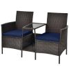 Rattan Patio Conversation Set Cushioned with Glass Table