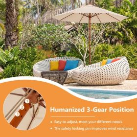 9.5 Feet Pulley Lift Round Patio Umbrella with Fiberglass Ribs (Color: Beige)