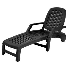 Adjustable Patio Sun Lounger with Weather Resistant Wheels (Color: Black)