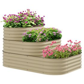 Outsunny 3-Tier Galvanized Steel Raised Garden Bed Kit, 62.25" x 43" x 32.25", 3 Combining Planter Boxes with Rubber Strip Edging (Color: as Pic)