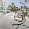 Swing Egg Chair with Stand Indoor Outdoor, UV Resistant Cushion Hanging Chair with Guardrail and Cup Holder