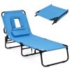 Outdoor Folding Chaise Lounger with Hand Rope and Detachable Pillow