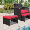 2 Pieces Patio Rattan Ottomans with Soft Cushion for Patio and Garden