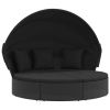 Patio Lounge Bed with Canopy and Cushions Black Poly Rattan