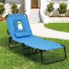 Outdoor Folding Chaise Lounger with Hand Rope and Detachable Pillow