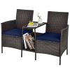 Rattan Patio Conversation Set Cushioned with Glass Table