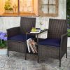 Rattan Patio Conversation Set Cushioned with Glass Table