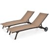 6-Poisition Adjustable Outdoor Chaise Recliner with Wheels